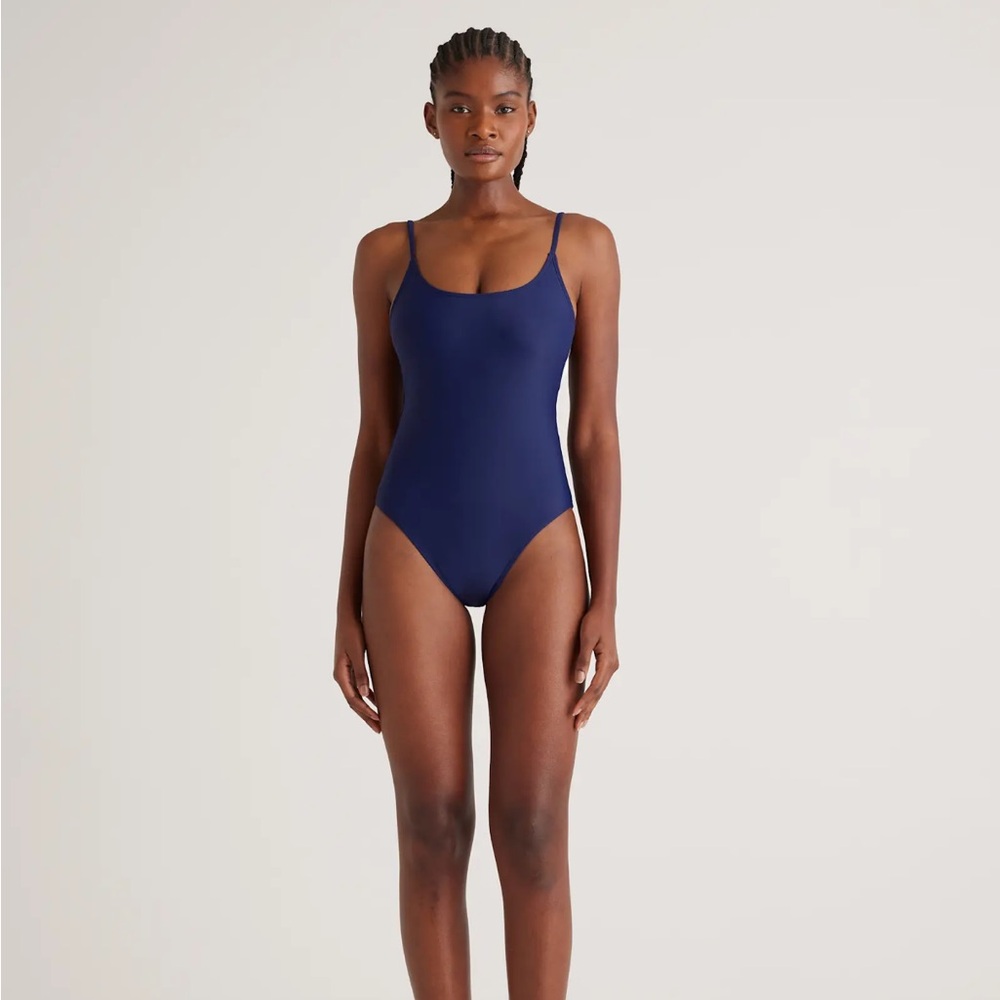 Quince Dark Blue one piece bathing suit. Medium. Worn once !